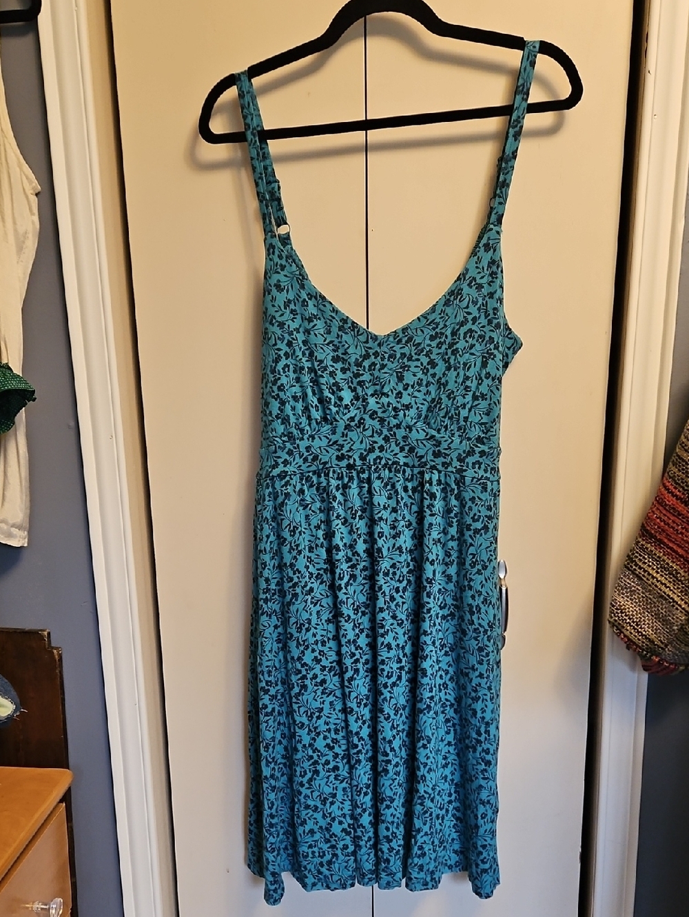 Torrid Teal Floral Mini Dress - V-Neck Sleeveless Criss Cross smock Back Ptp23+